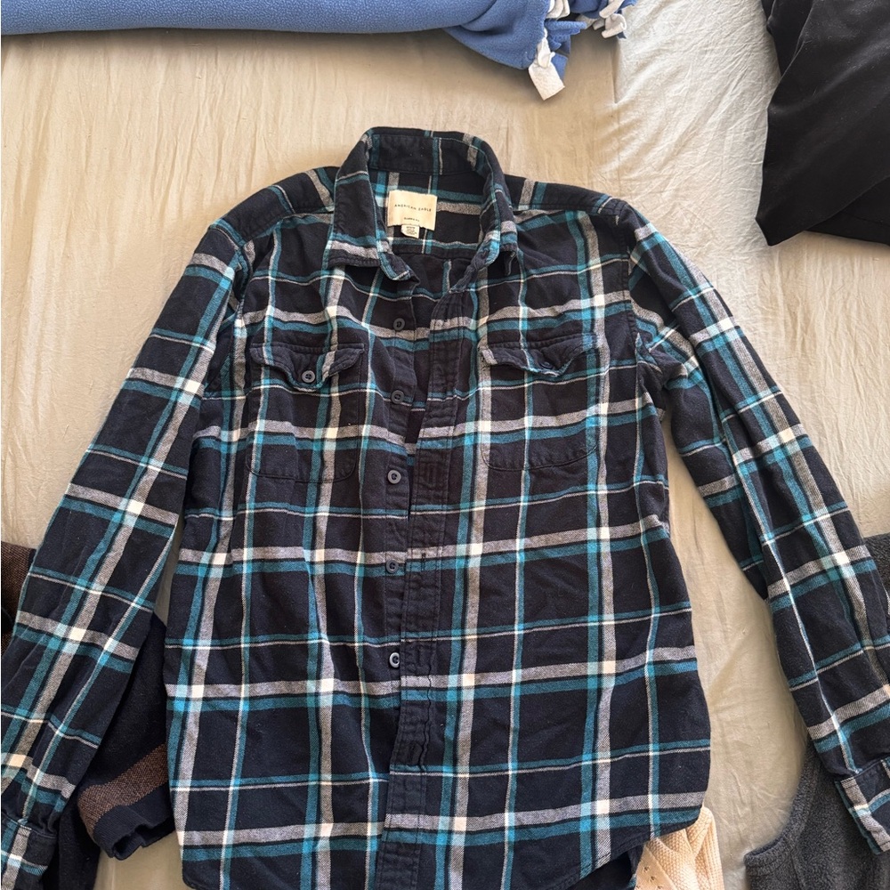 Aeropostale Black and Blue Plaid Casual Button Down Shirt